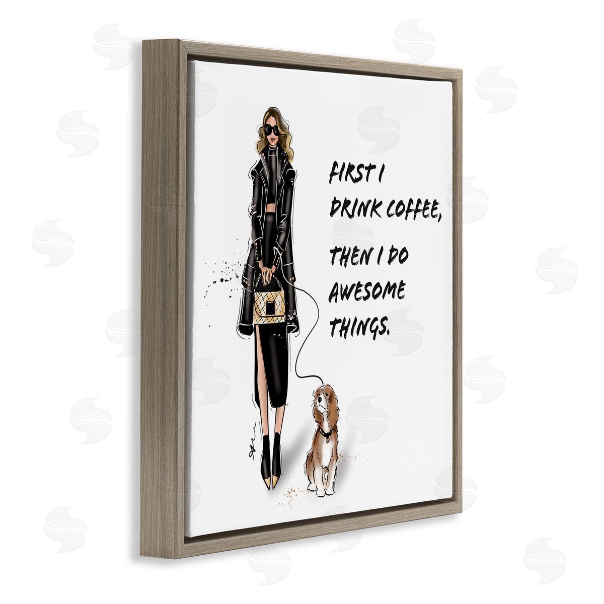 Alison Petrie Coffee & Awesome Things Phrase Brown Floating Frame Canvas Wall Art Print