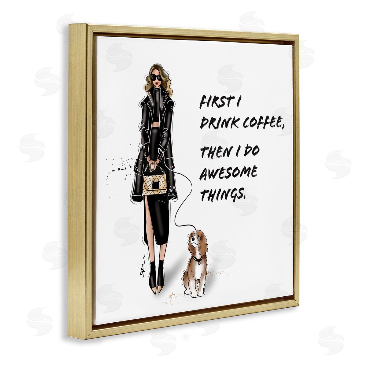 Alison Petrie Coffee & Awesome Things Phrase Gold Floating Frame Canvas Wall Art Print