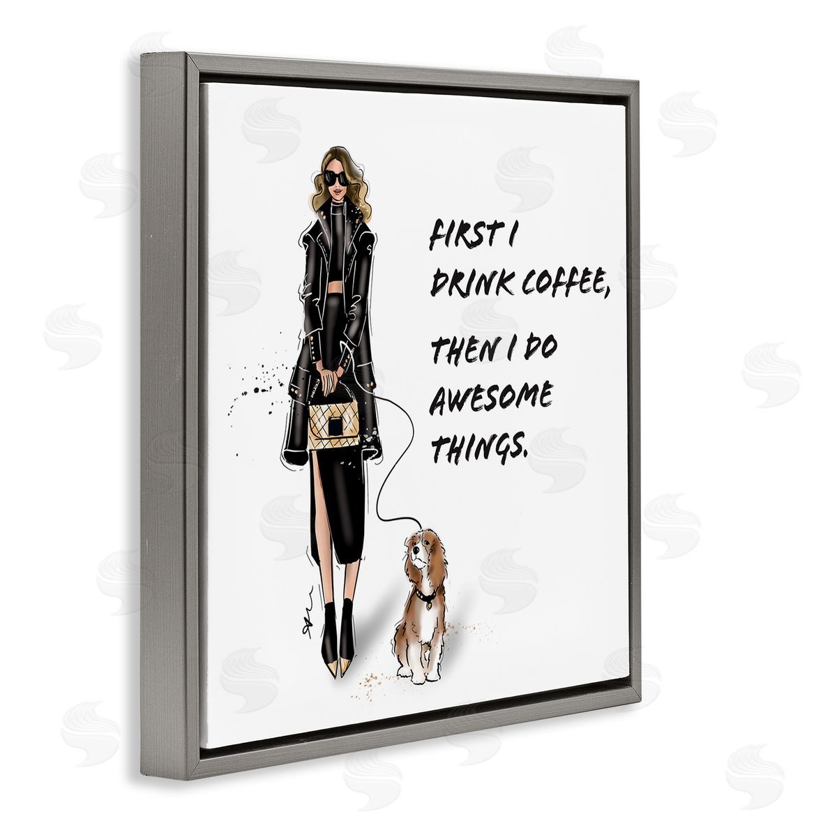Alison Petrie Coffee & Awesome Things Phrase Gray Floating Frame Canvas Wall Art Print