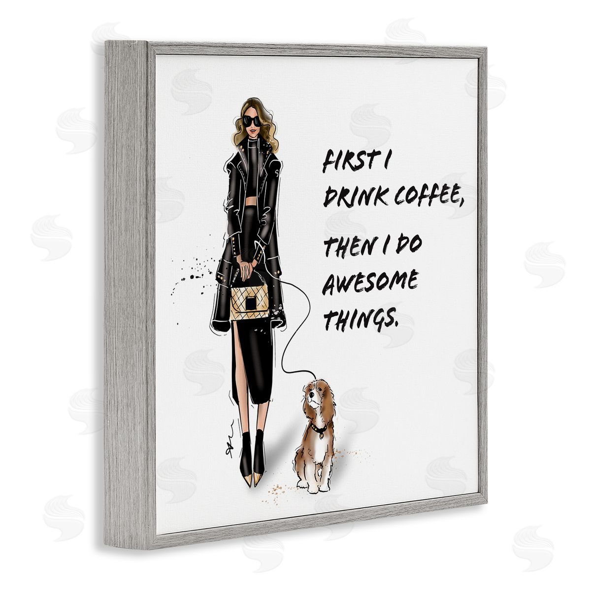 Alison Petrie Coffee & Awesome Things Phrase Gray Framed Glicee Wall Art Print