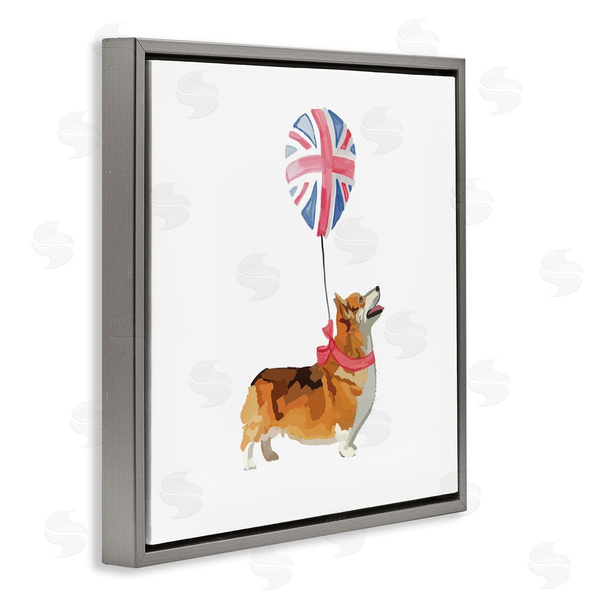 Amelia Noyes UK Royal Corgi Dog Balloon Gray Floating Frame Canvas Wall Art Print