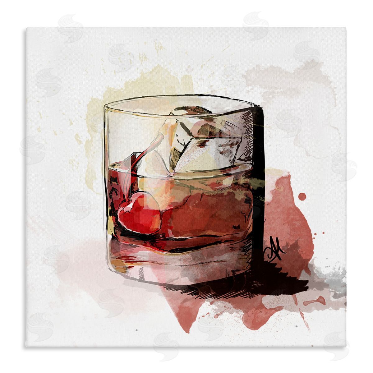 Alison Petrie Cherry Liquor Cocktail Glass Stretched Canvas Wall Art Print
