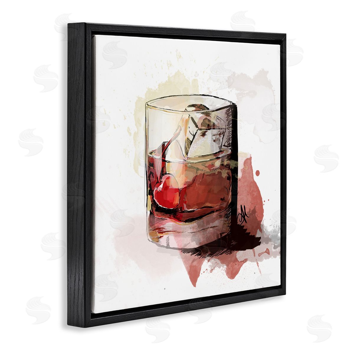 Alison Petrie Cherry Liquor Cocktail Glass Black Floating Frame Canvas Wall Art Print