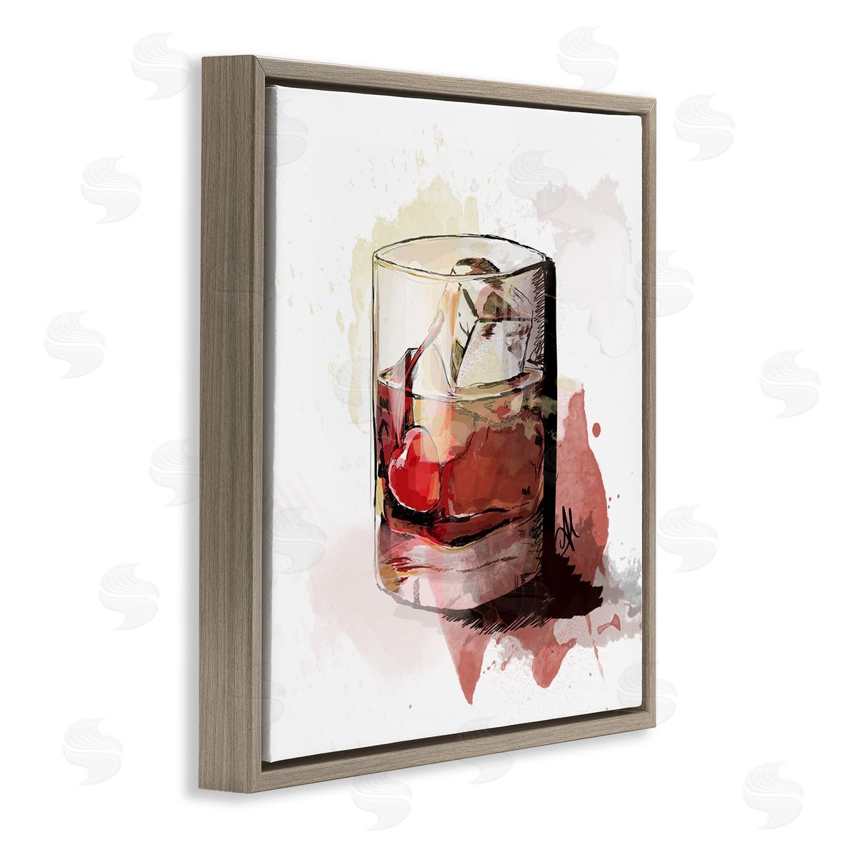 Alison Petrie Cherry Liquor Cocktail Glass Brown Floating Frame Canvas Wall Art Print