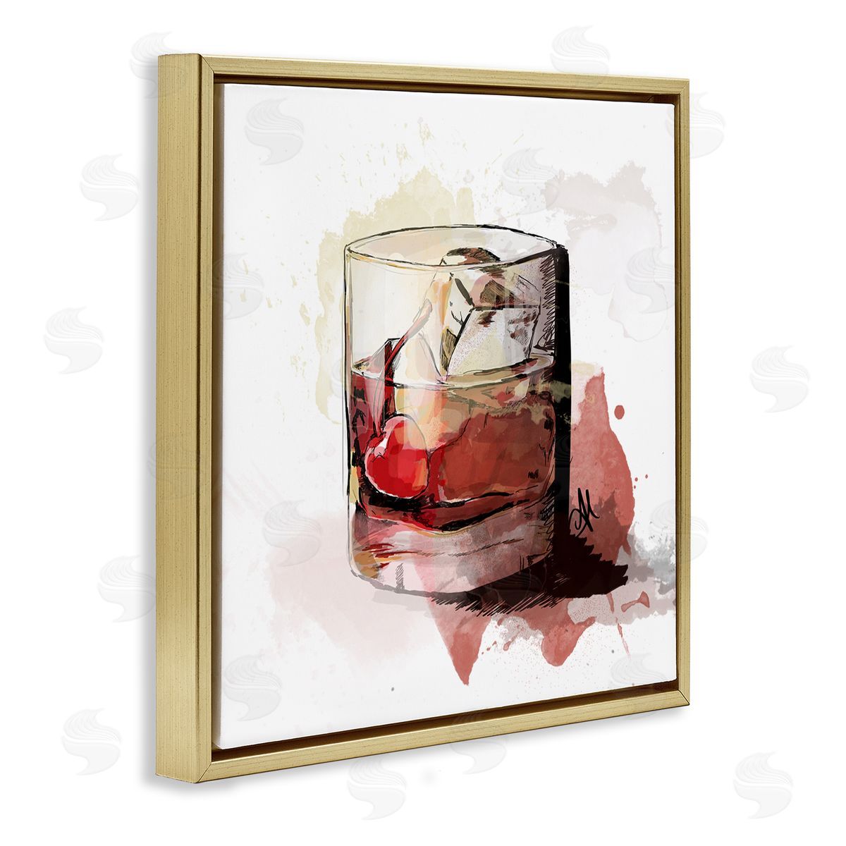 Alison Petrie Cherry Liquor Cocktail Glass Gold Floating Frame Canvas Wall Art Print