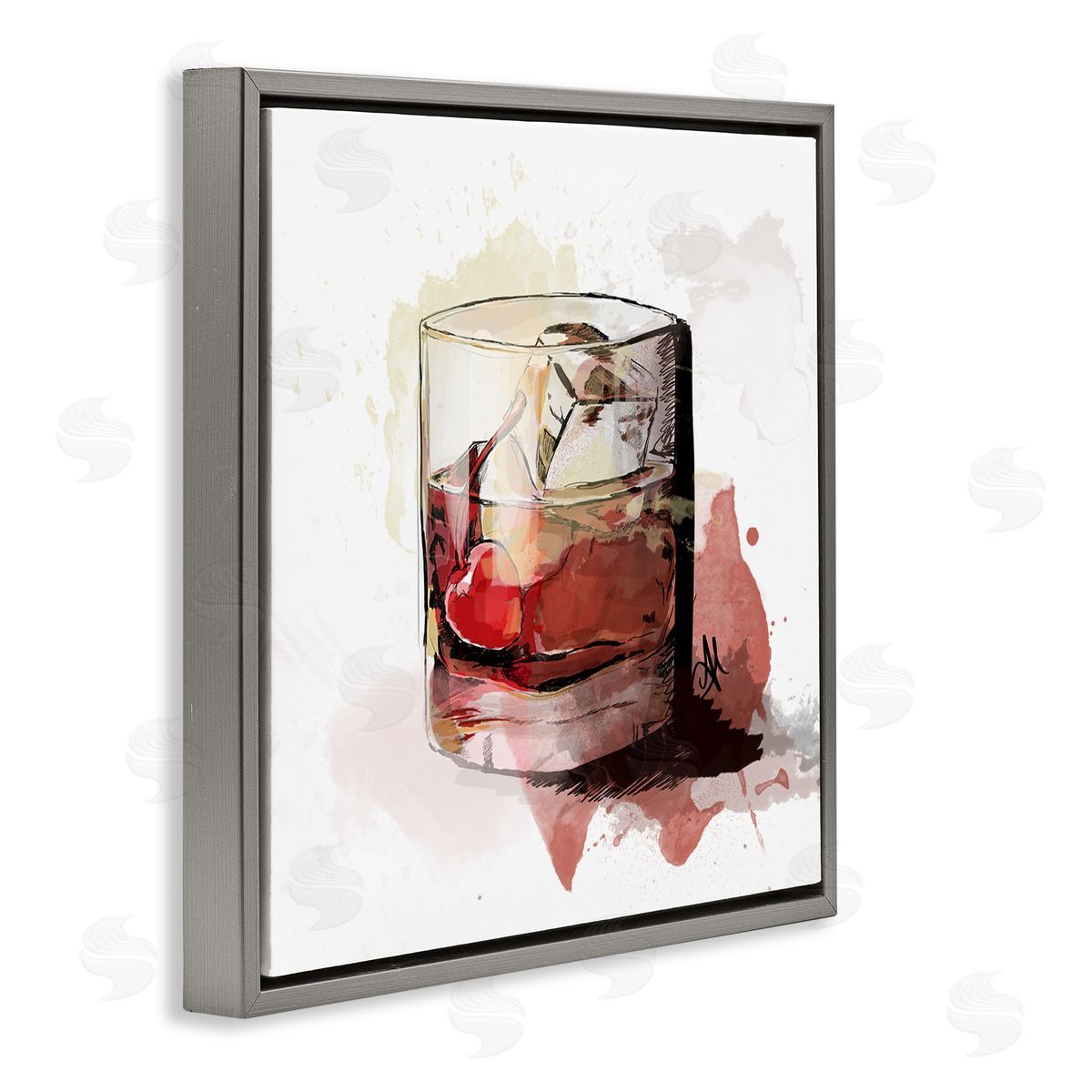 Alison Petrie Cherry Liquor Cocktail Glass Gray Floating Frame Canvas Wall Art Print