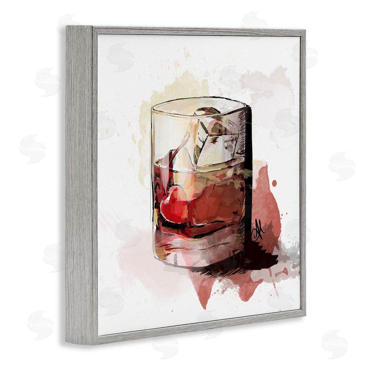 Alison Petrie Cherry Liquor Cocktail Glass Gray Framed Glicee Wall Art Print
