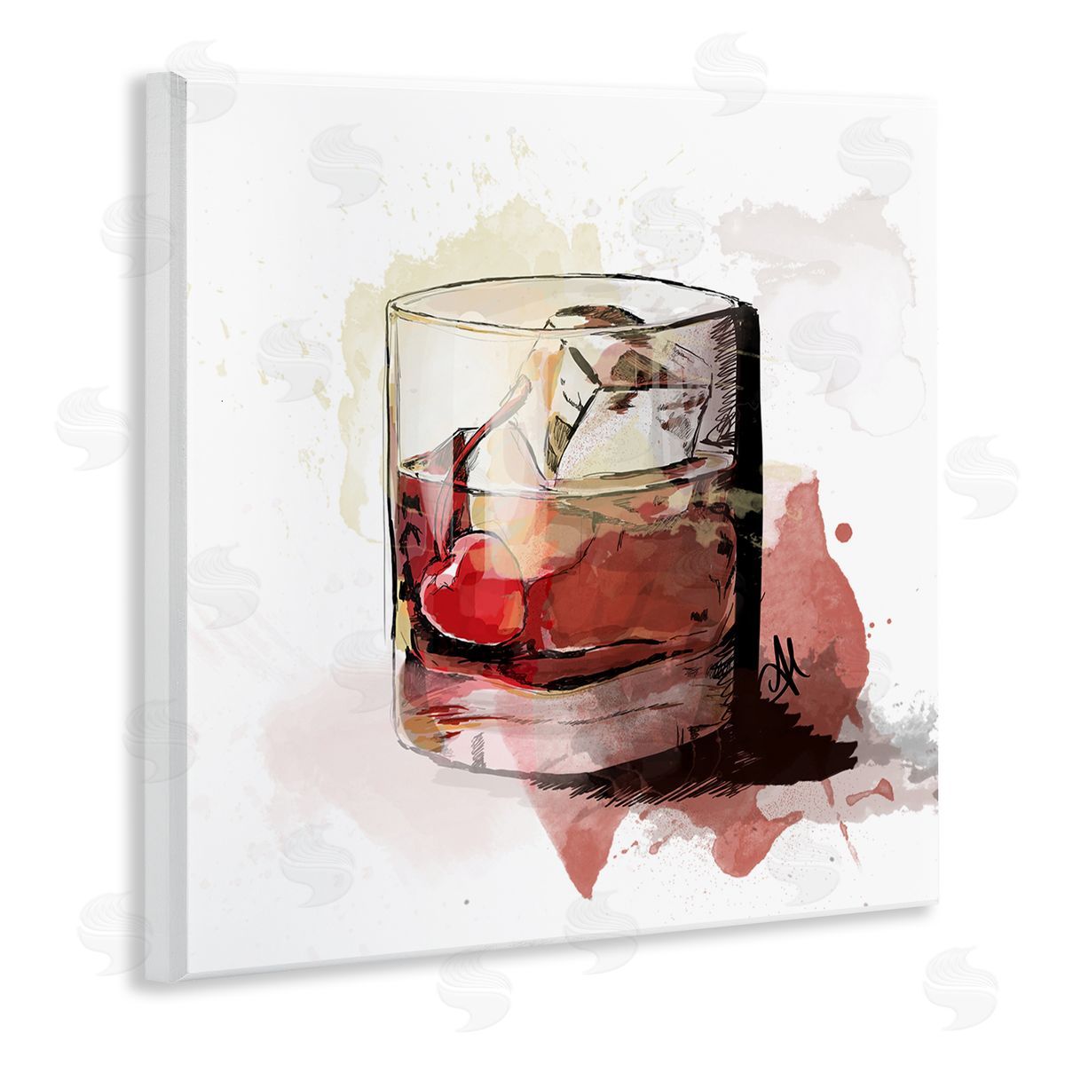 Alison Petrie Cherry Liquor Cocktail Glass Wooden Wall Plaque Art Print