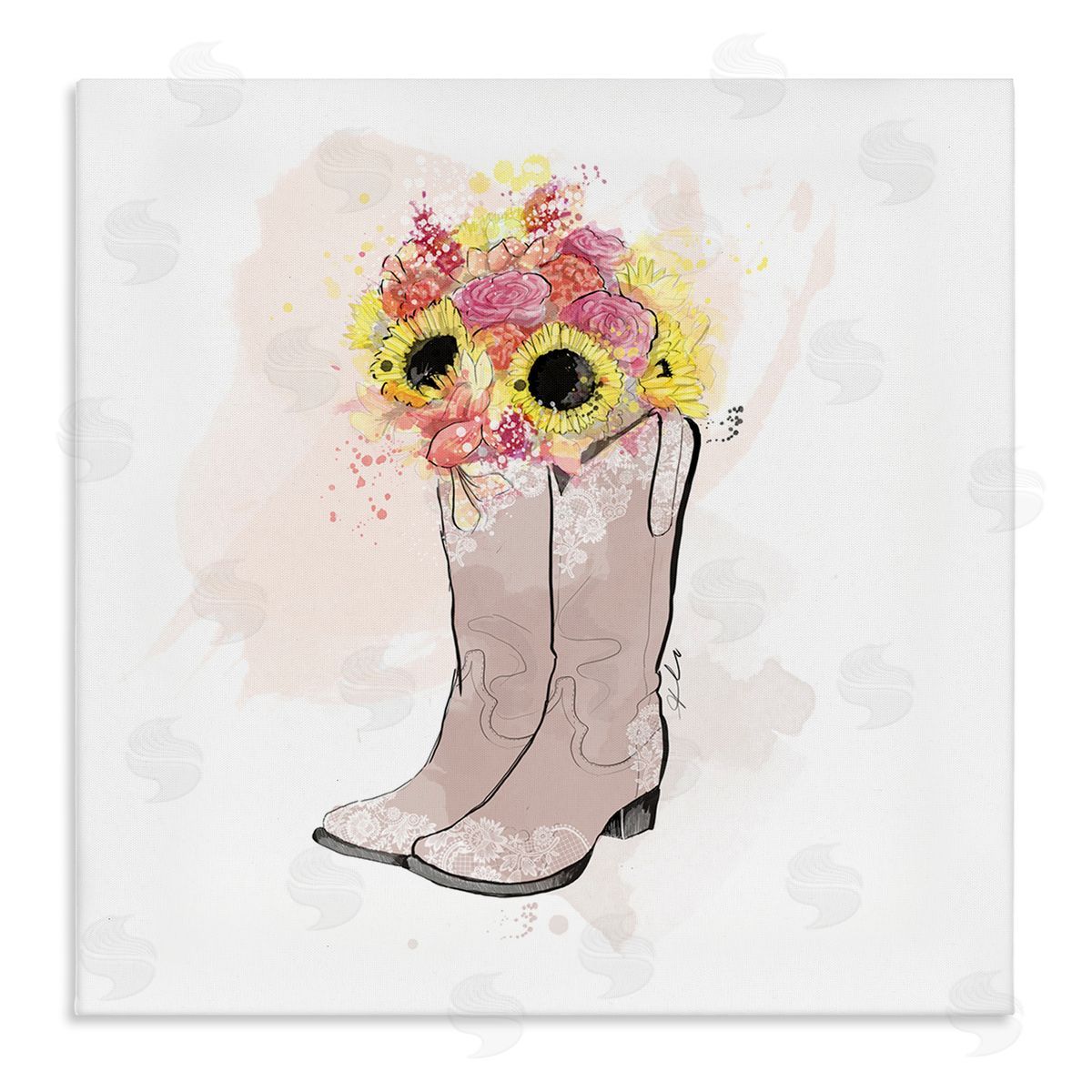Alison Petrie SunBouquet Cowboy Boots Stretched Canvas Wall Art Print