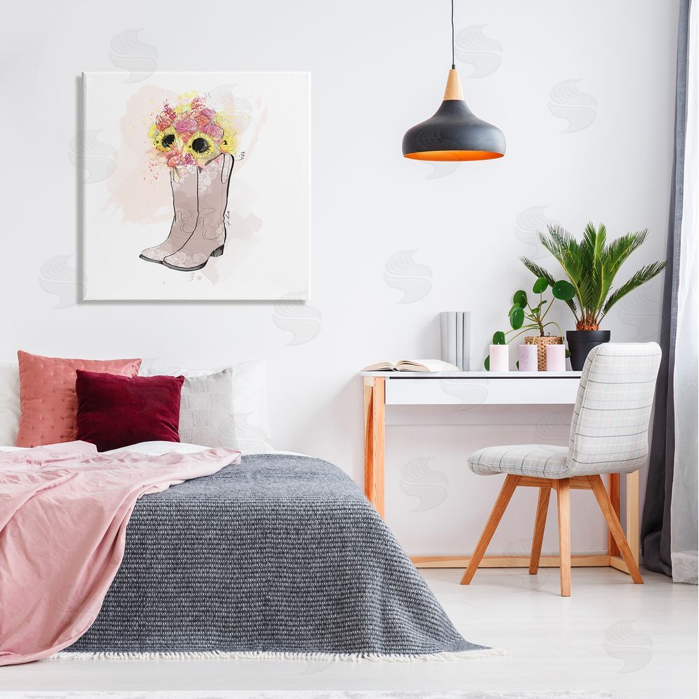 Alison Petrie SunBouquet Cowboy Boots Canvas Wall Art in Room