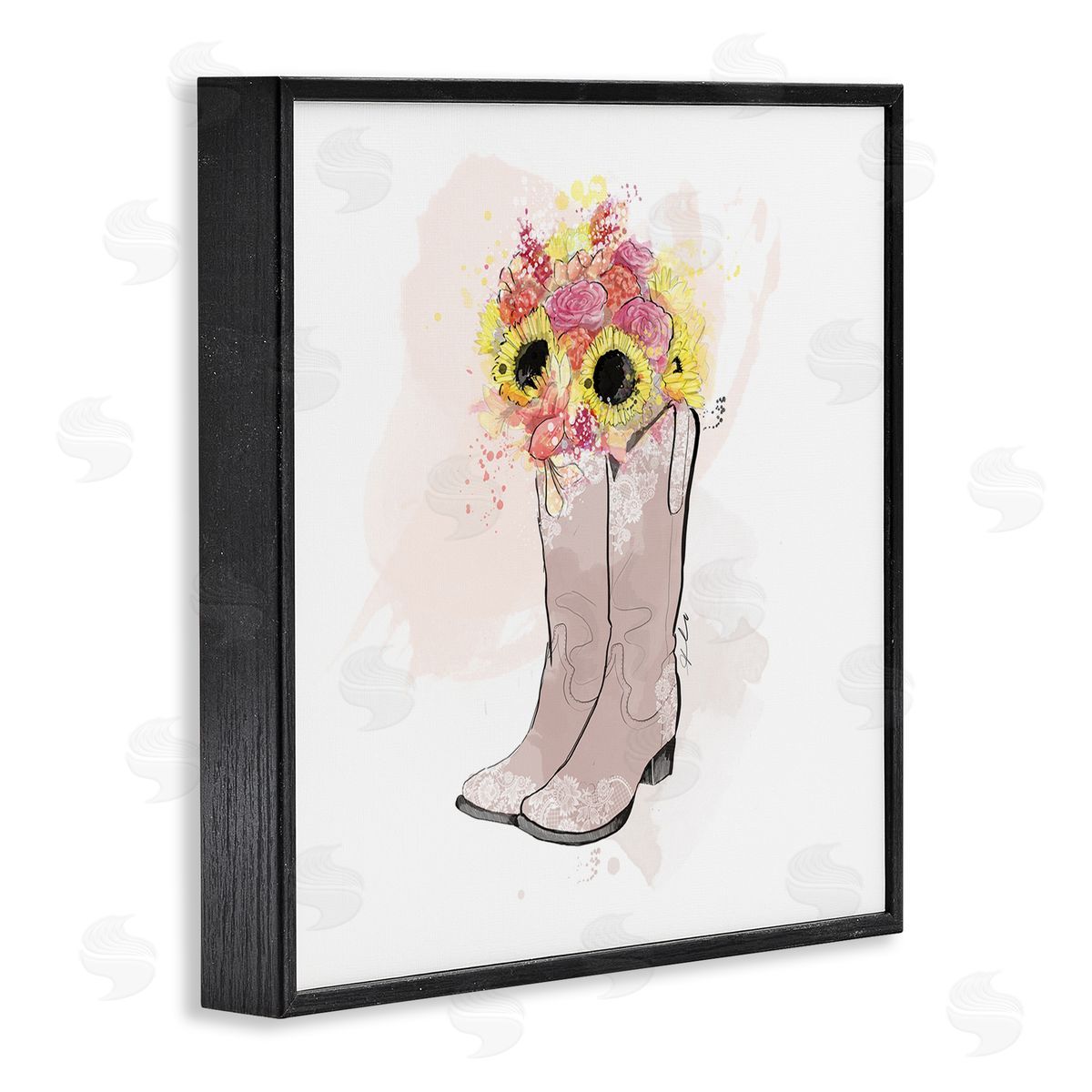 Alison Petrie SunBouquet Cowboy Boots Black Framed Glicee Wall Art Print