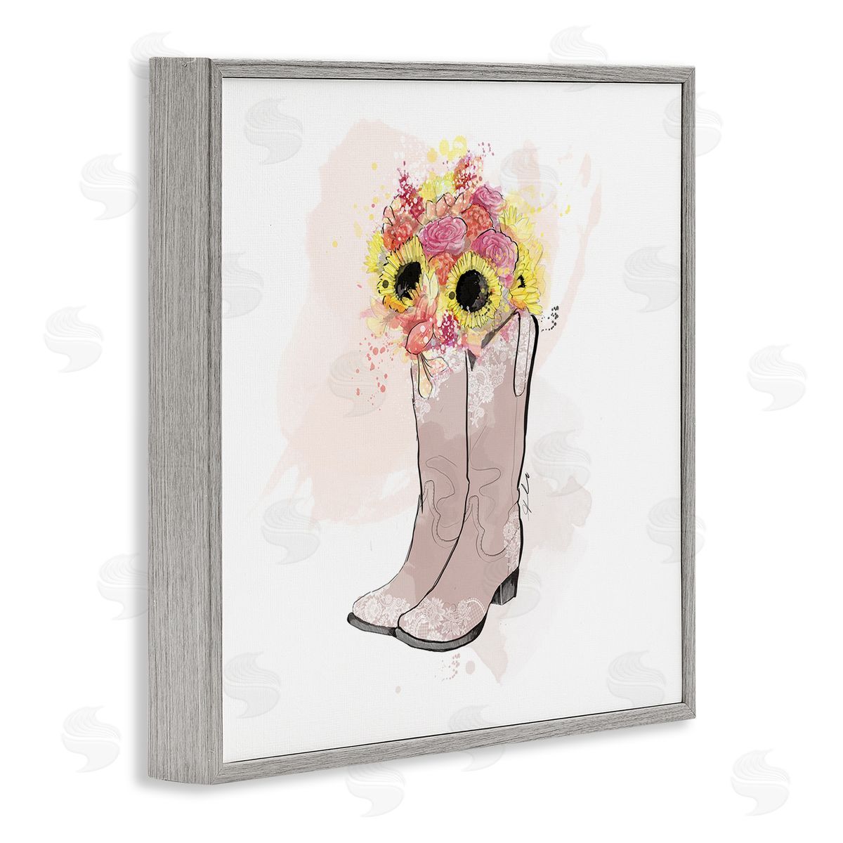 Alison Petrie SunBouquet Cowboy Boots Gray Framed Glicee Wall Art Print