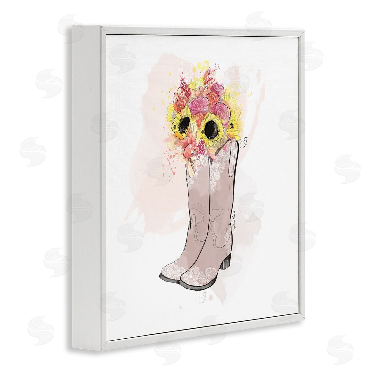Alison Petrie SunBouquet Cowboy Boots White Framed Glicee Wall Art Print