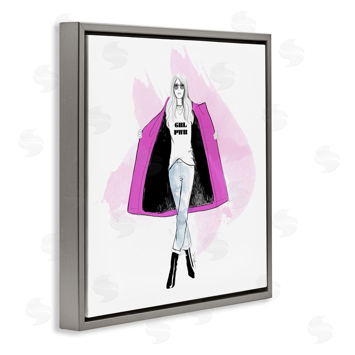 Alison Petrie Girl Power Fashion Portrait Gray Floating Frame Canvas Wall Art Print