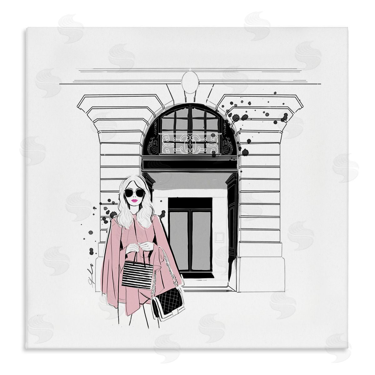 Alison Petrie Fashion Girl Town Storefront Stretched Canvas Wall Art Print