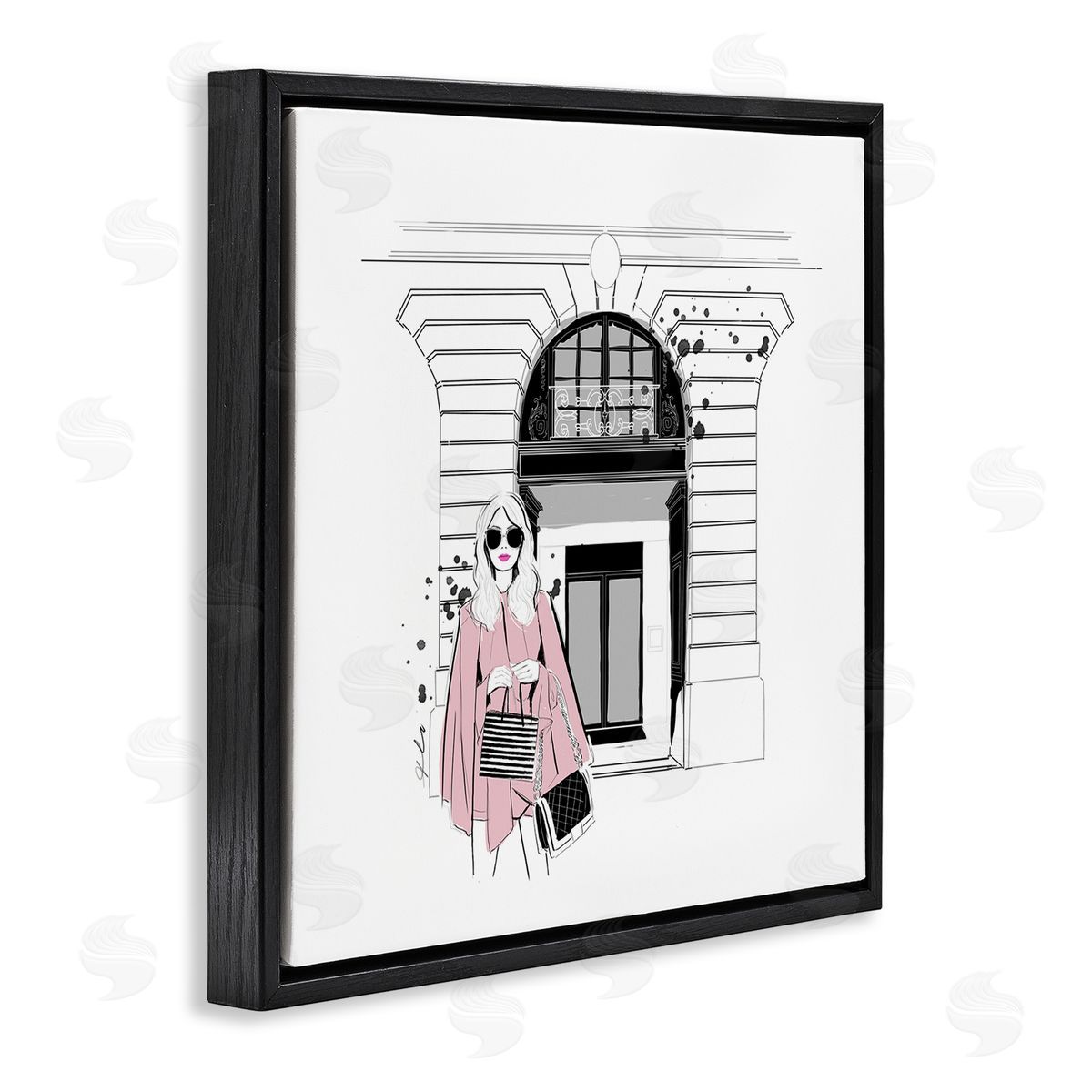 Alison Petrie Fashion Girl Town Storefront Black Floating Frame Canvas Wall Art Print