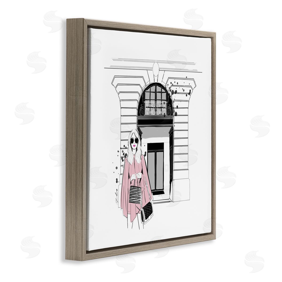 Alison Petrie Fashion Girl Town Storefront Brown Floating Frame Canvas Wall Art Print