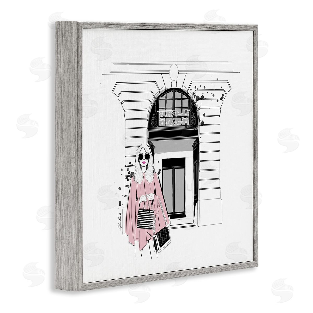 Alison Petrie Fashion Girl Town Storefront Gray Framed Glicee Wall Art Print