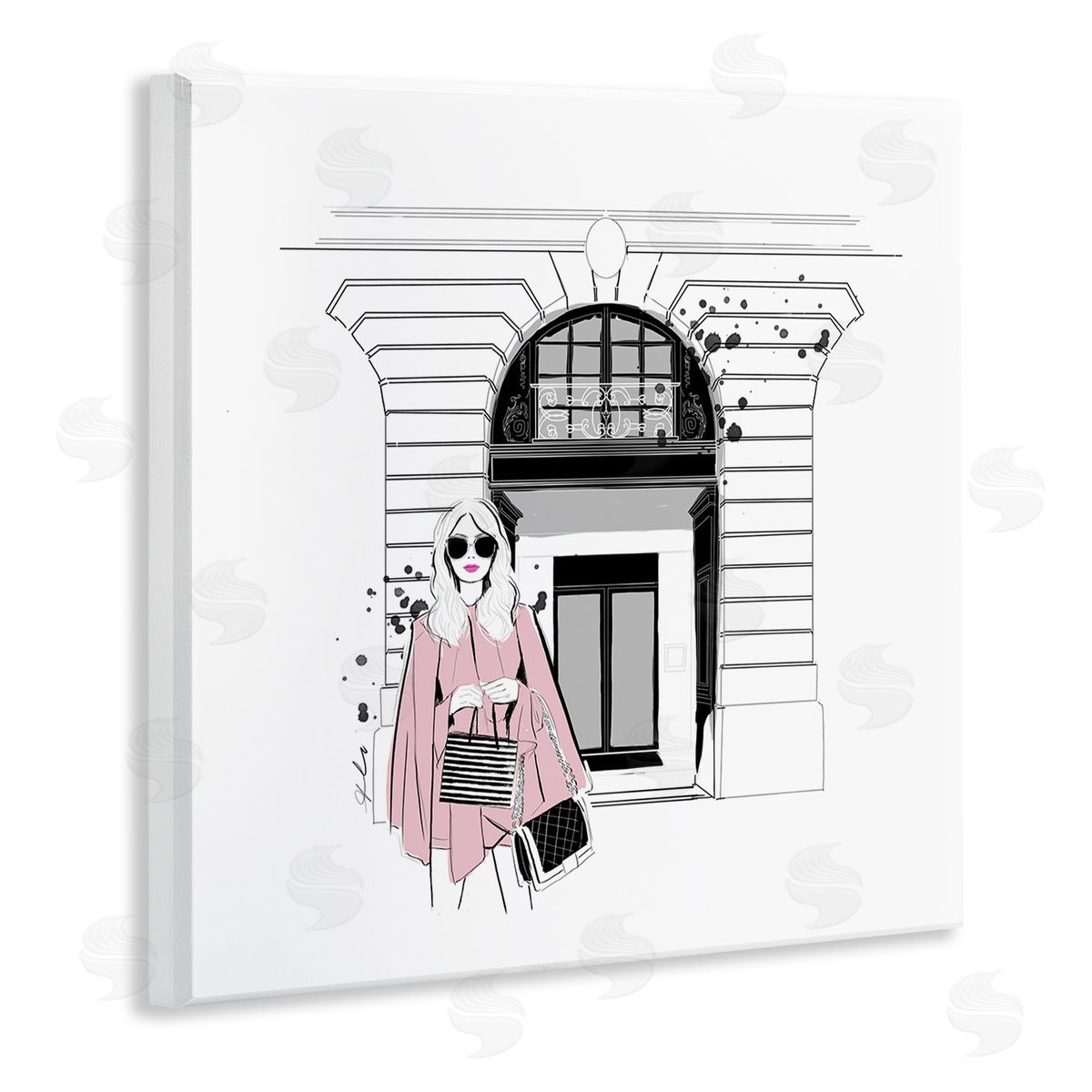 Alison Petrie Fashion Girl Town Storefront Wooden Wall Plaque Art Print