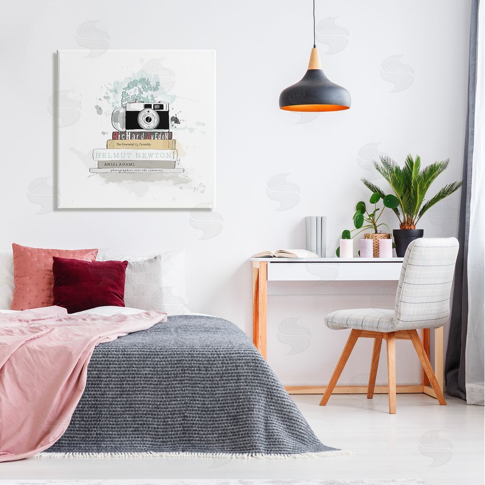 Alison Petrie Photographer Books Stacked Camera Canvas Wall Art in Room