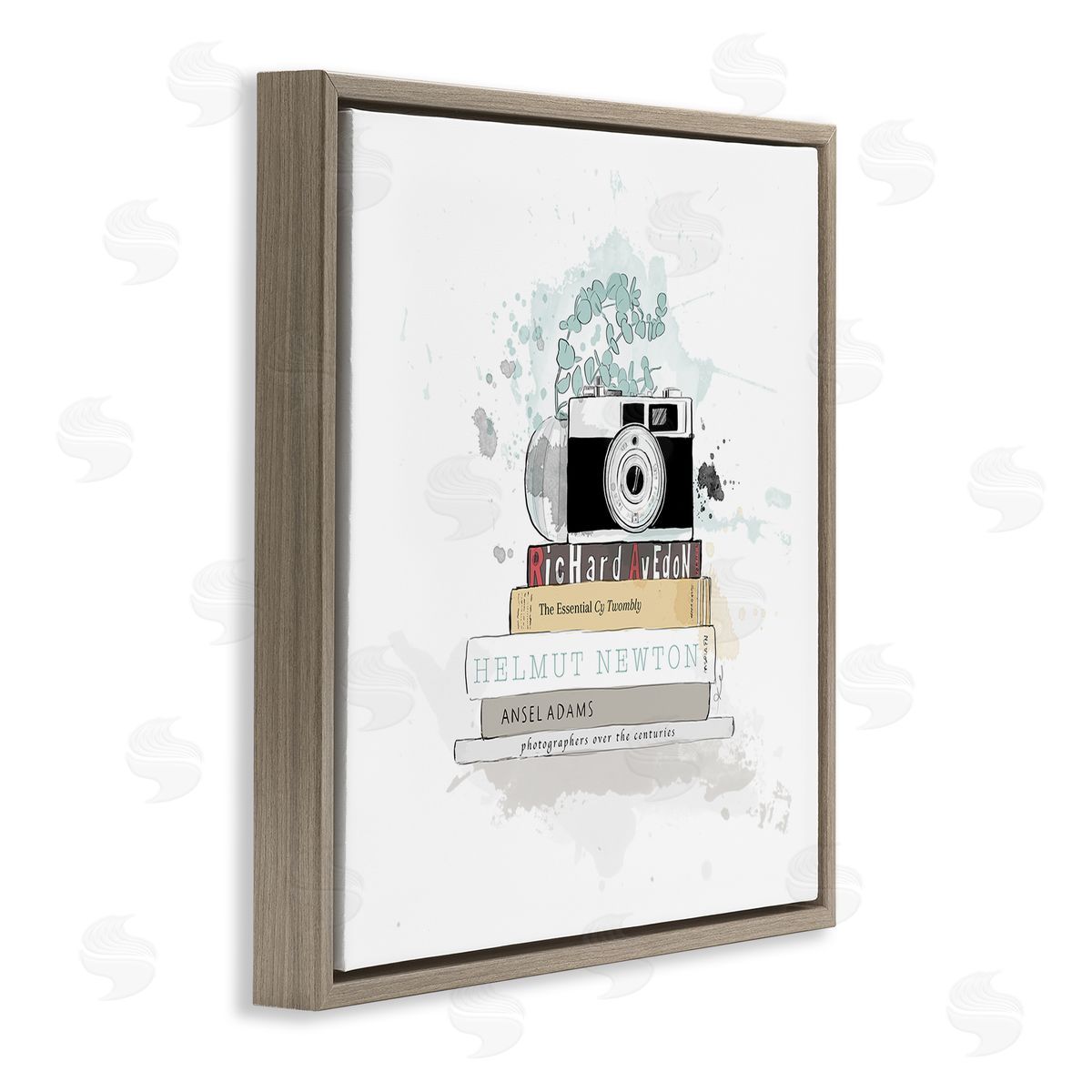 Alison Petrie Photographer Books Stacked Camera Brown Floating Frame Canvas Wall Art Print