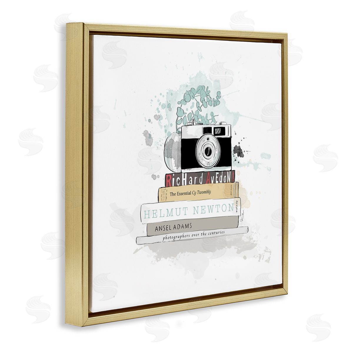 Alison Petrie Photographer Books Stacked Camera Gold Floating Frame Canvas Wall Art Print