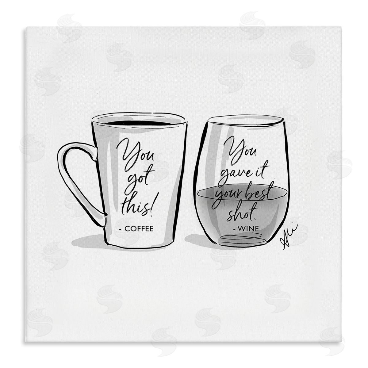 Alison Petrie Funny Coffee & Wine Phrase Stretched Canvas Wall Art Print