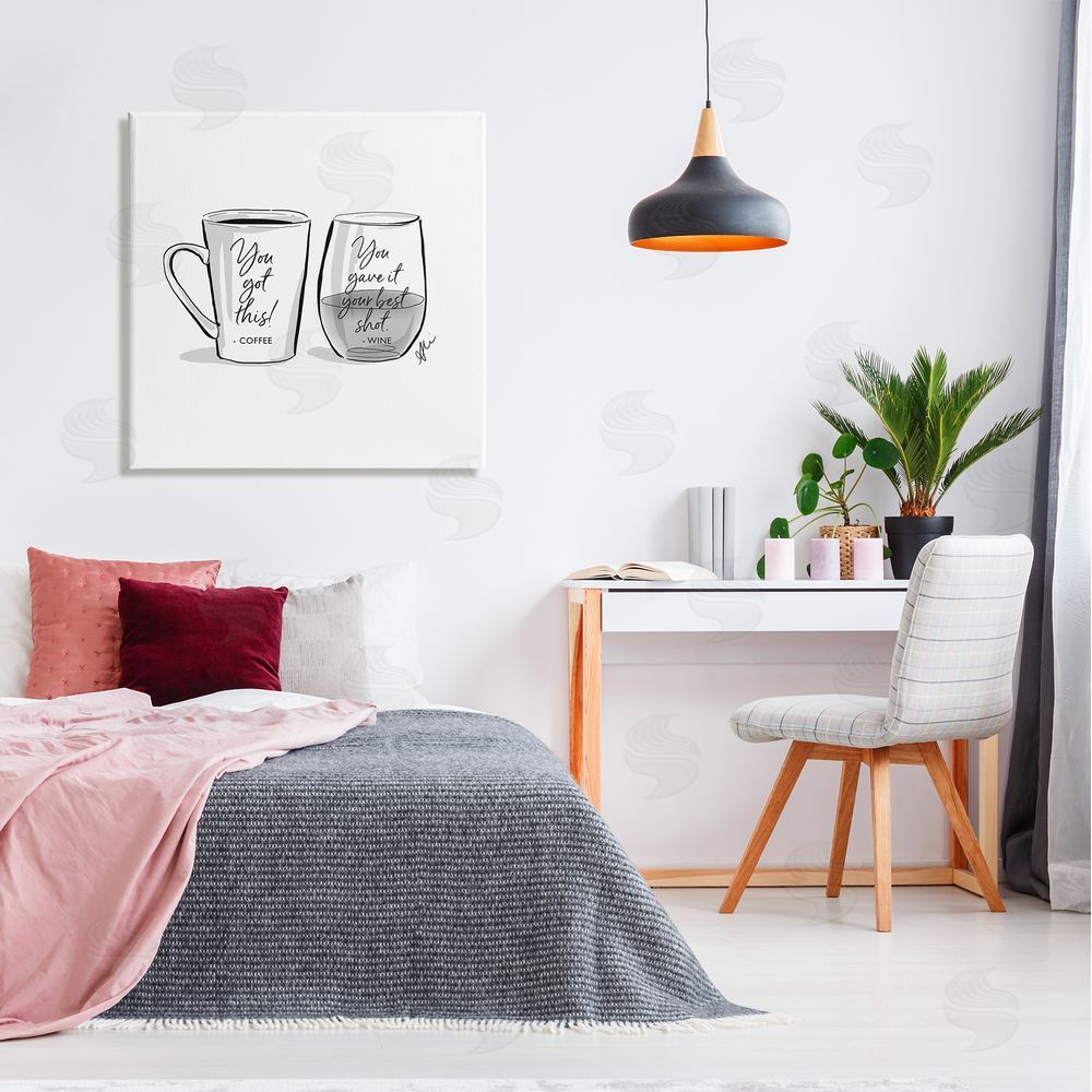 Alison Petrie Funny Coffee & Wine Phrase Canvas Wall Art in Room