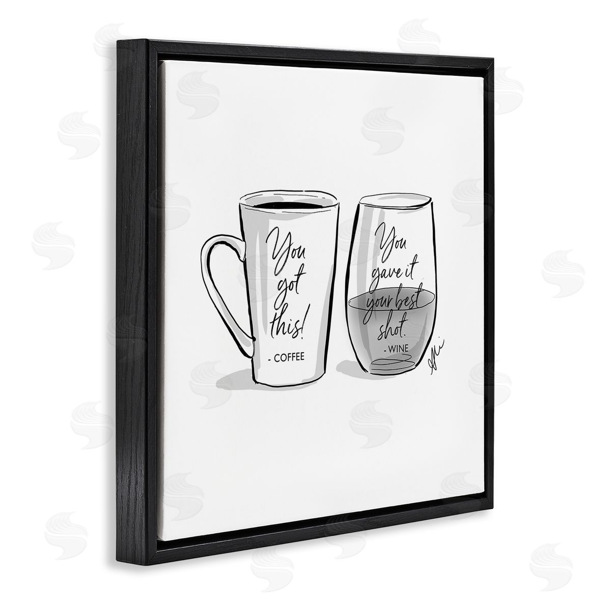 Alison Petrie Funny Coffee & Wine Phrase Black Floating Frame Canvas Wall Art Print