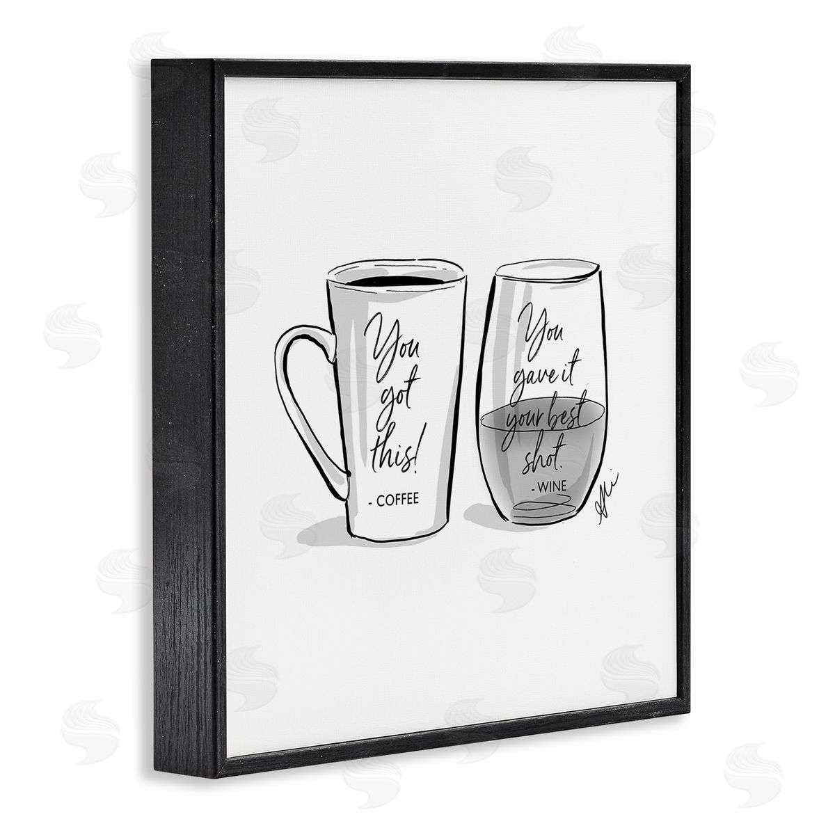 Alison Petrie Funny Coffee & Wine Phrase Black Framed Glicee Wall Art Print