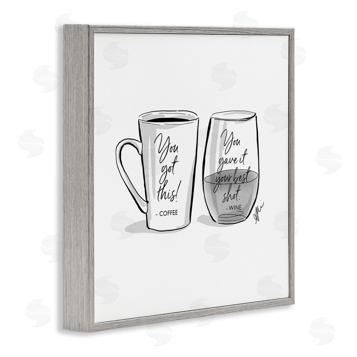 Alison Petrie Funny Coffee & Wine Phrase Gray Framed Glicee Wall Art Print