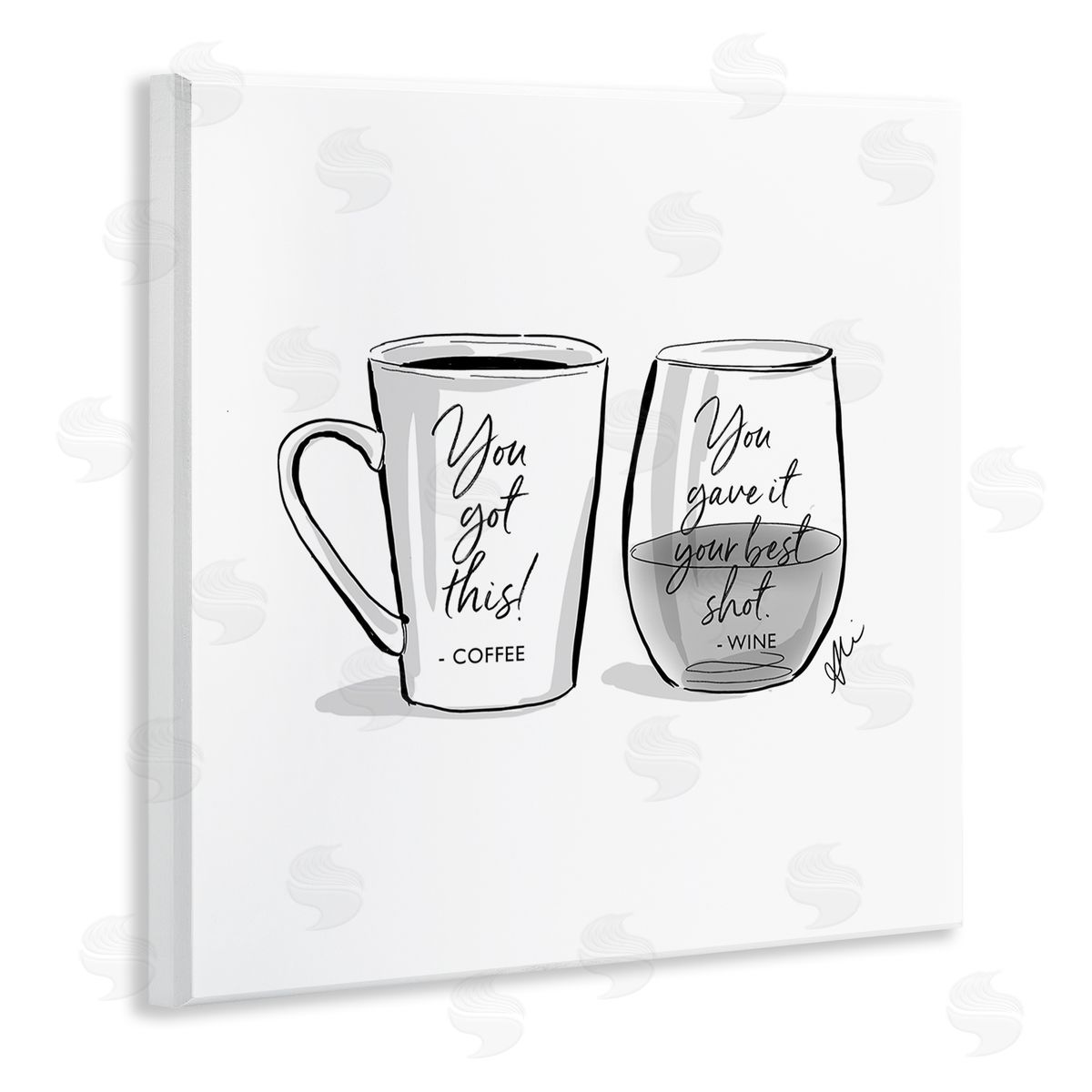 Alison Petrie Funny Coffee & Wine Phrase Wooden Wall Plaque Art Print