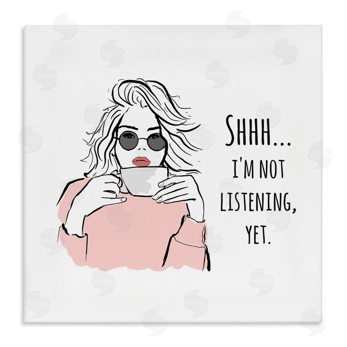 Alison Petrie Not Listening Yet Funny Coffee Stretched Canvas Wall Art Print
