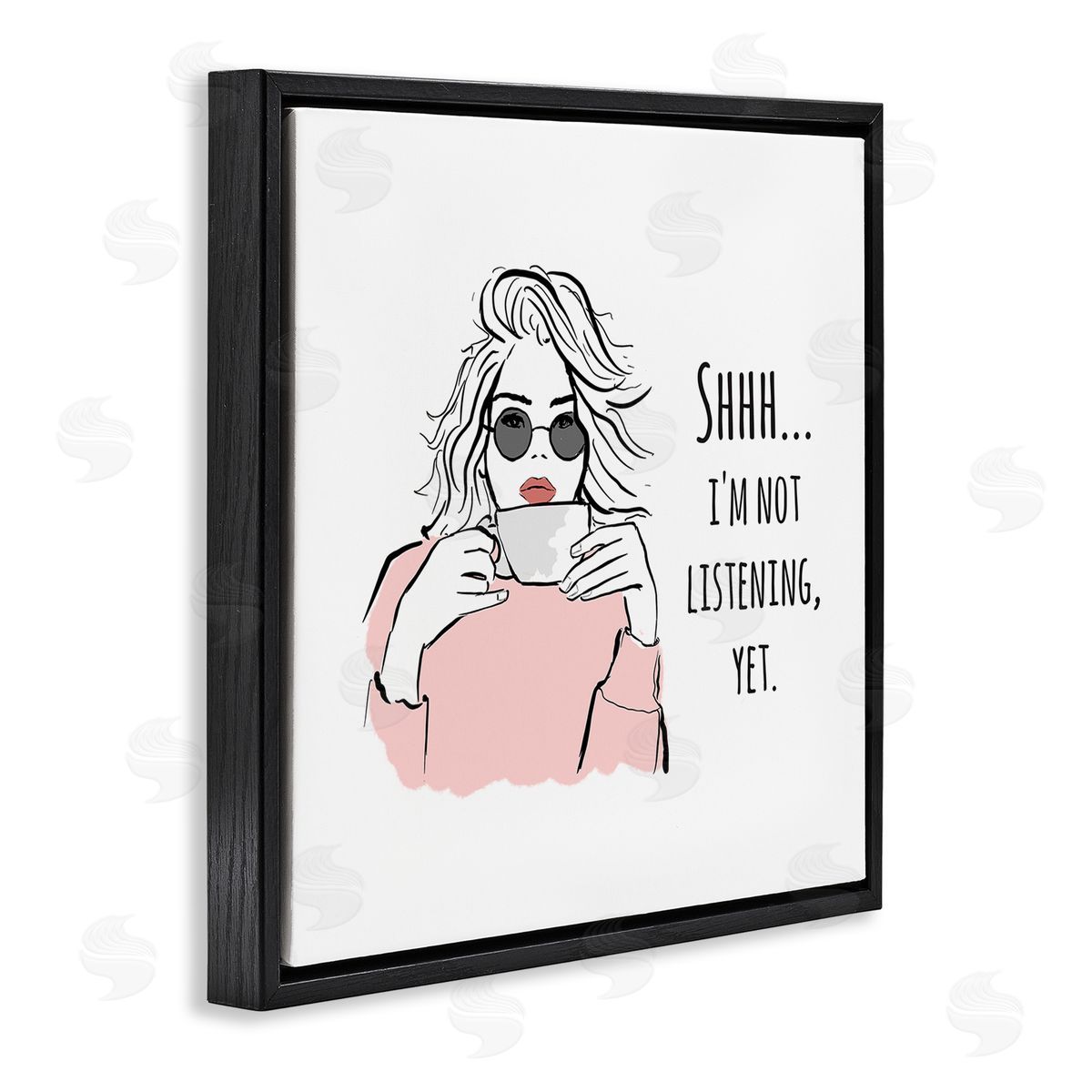 Alison Petrie Not Listening Yet Funny Coffee Black Floating Frame Canvas Wall Art Print
