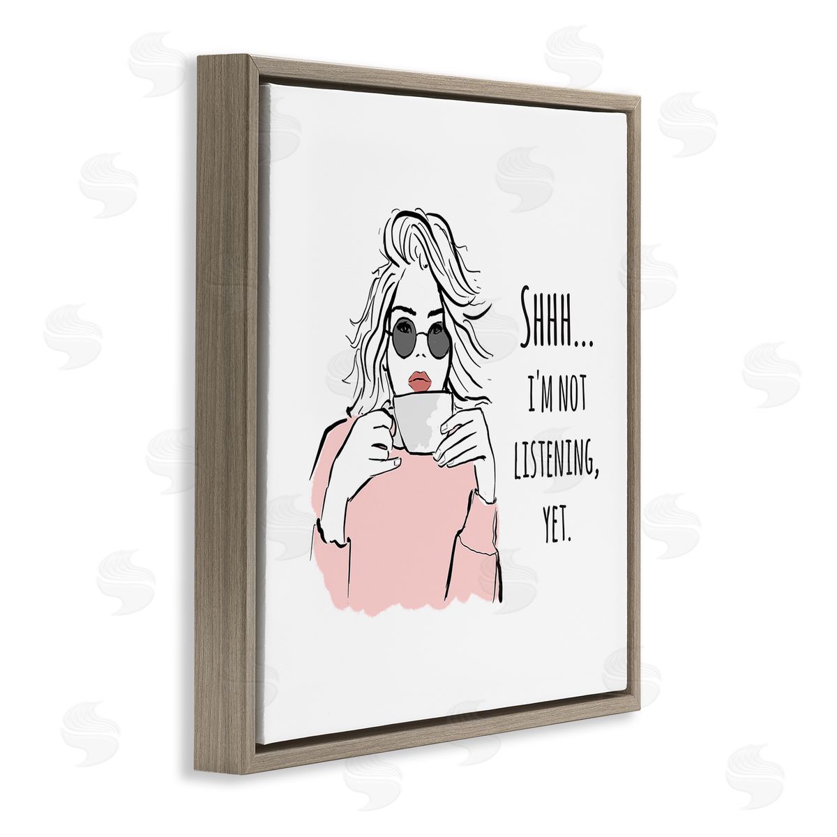 Alison Petrie Not Listening Yet Funny Coffee Brown Floating Frame Canvas Wall Art Print