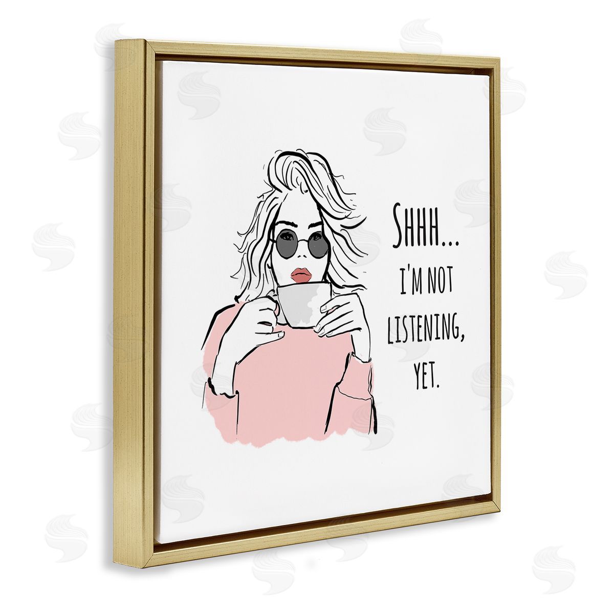 Alison Petrie Not Listening Yet Funny Coffee Gold Floating Frame Canvas Wall Art Print