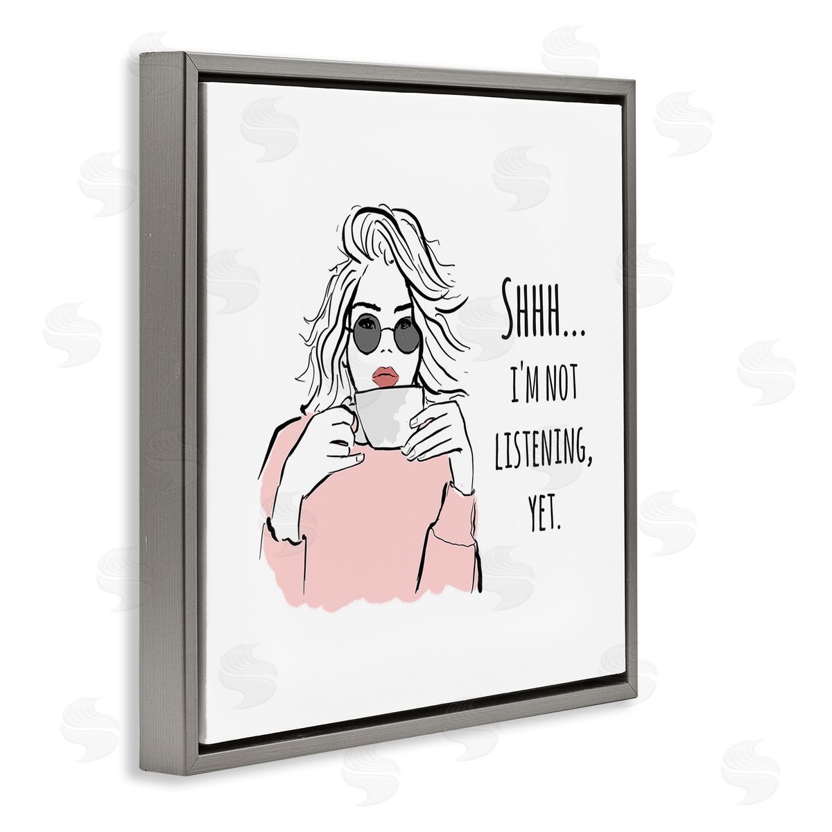 Alison Petrie Not Listening Yet Funny Coffee Gray Floating Frame Canvas Wall Art Print