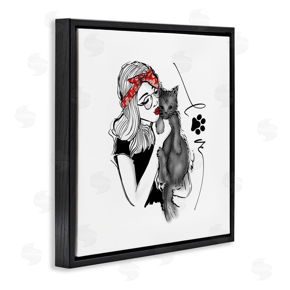 Alison Petrie Love Glam Cat Cuddle Black Floating Frame Canvas Wall Art Print