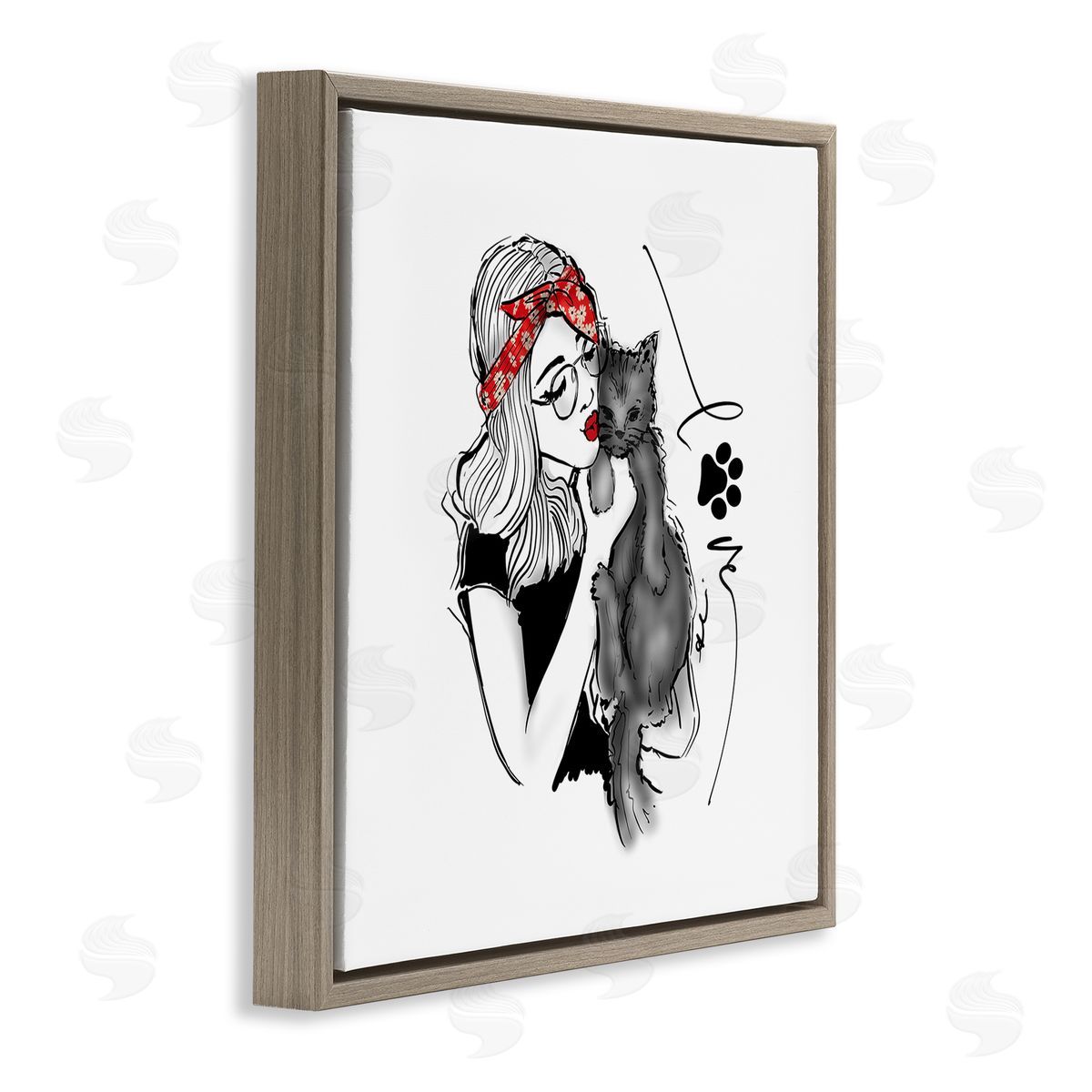 Alison Petrie Love Glam Cat Cuddle Brown Floating Frame Canvas Wall Art Print