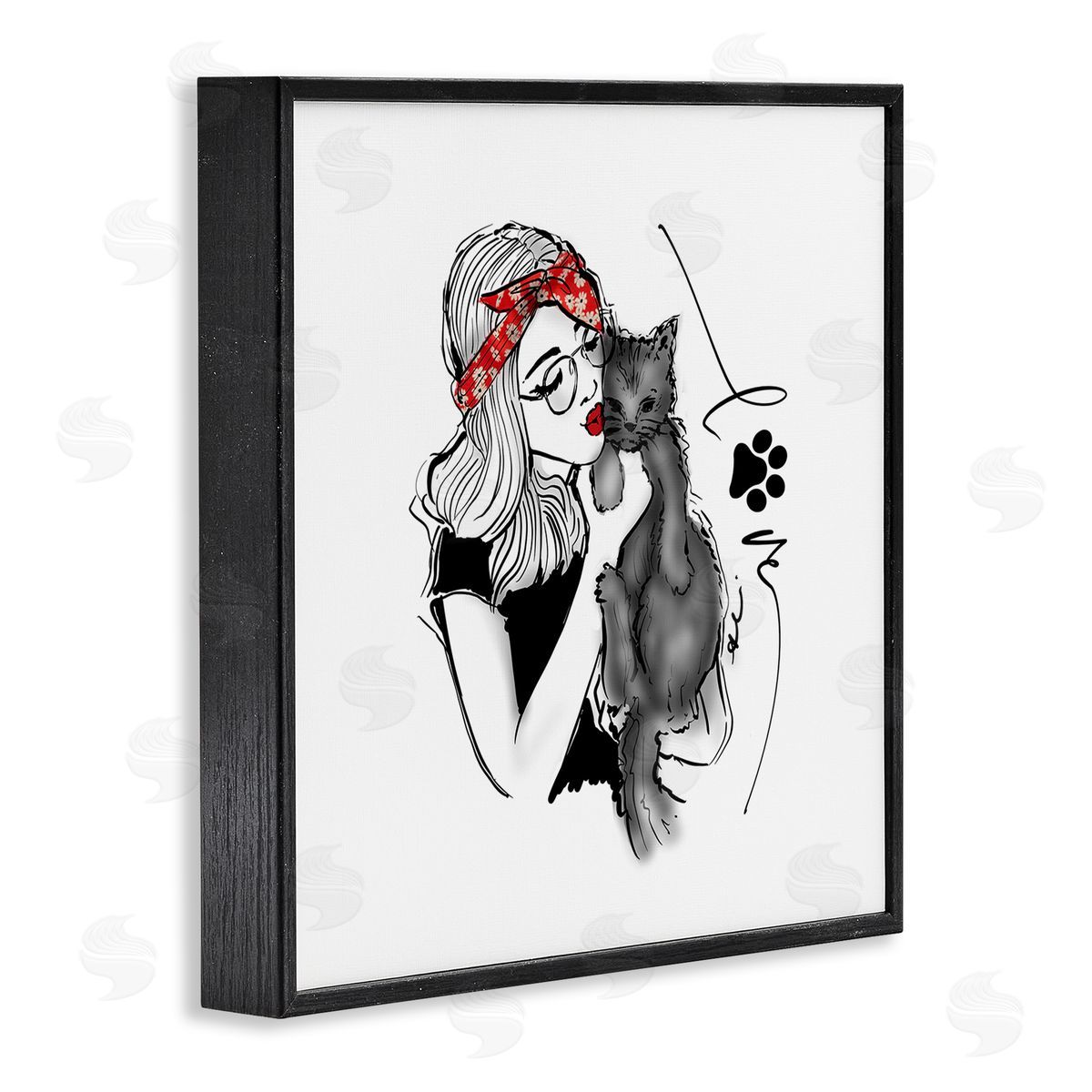 Alison Petrie Love Glam Cat Cuddle Black Framed Glicee Wall Art Print