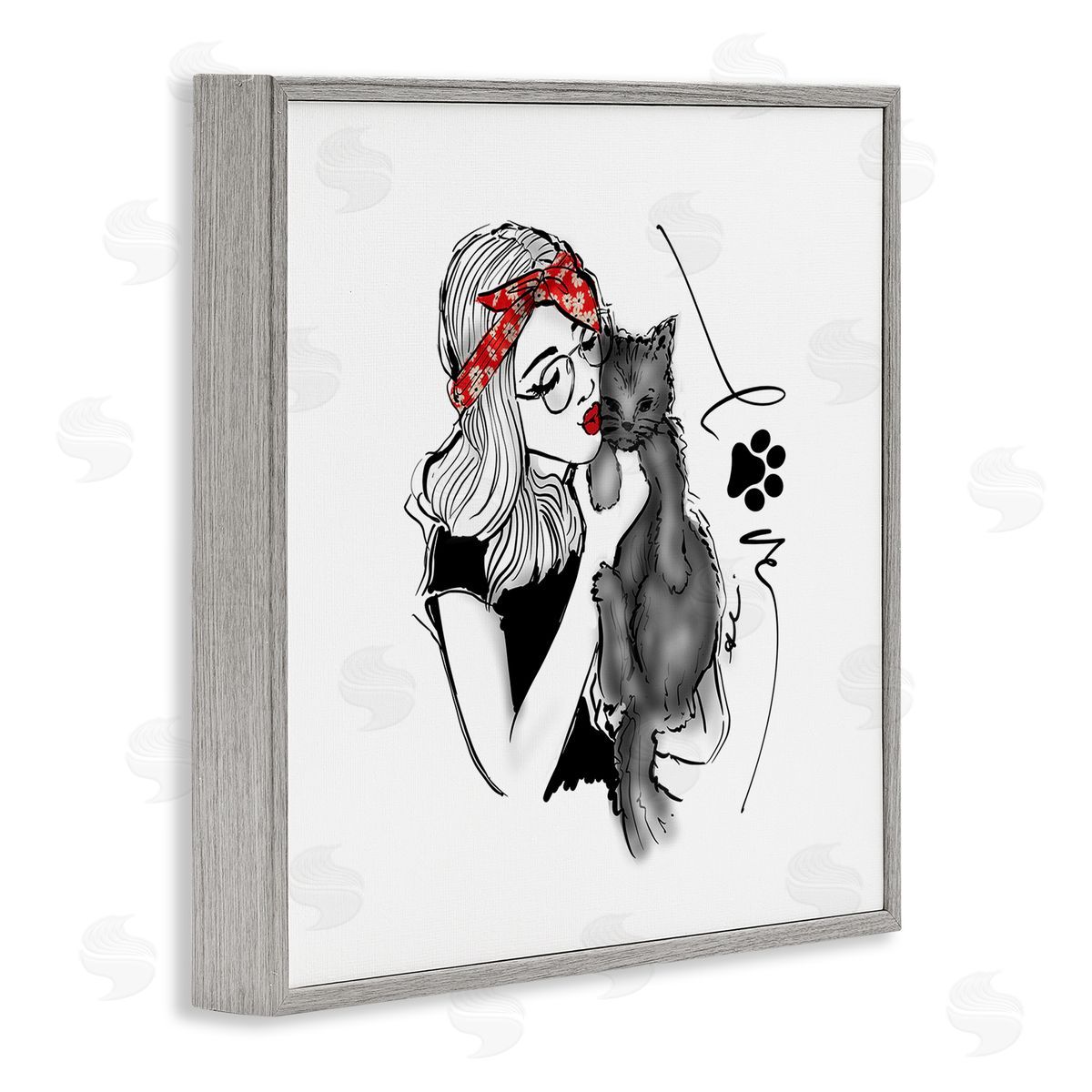 Alison Petrie Love Glam Cat Cuddle Gray Framed Glicee Wall Art Print