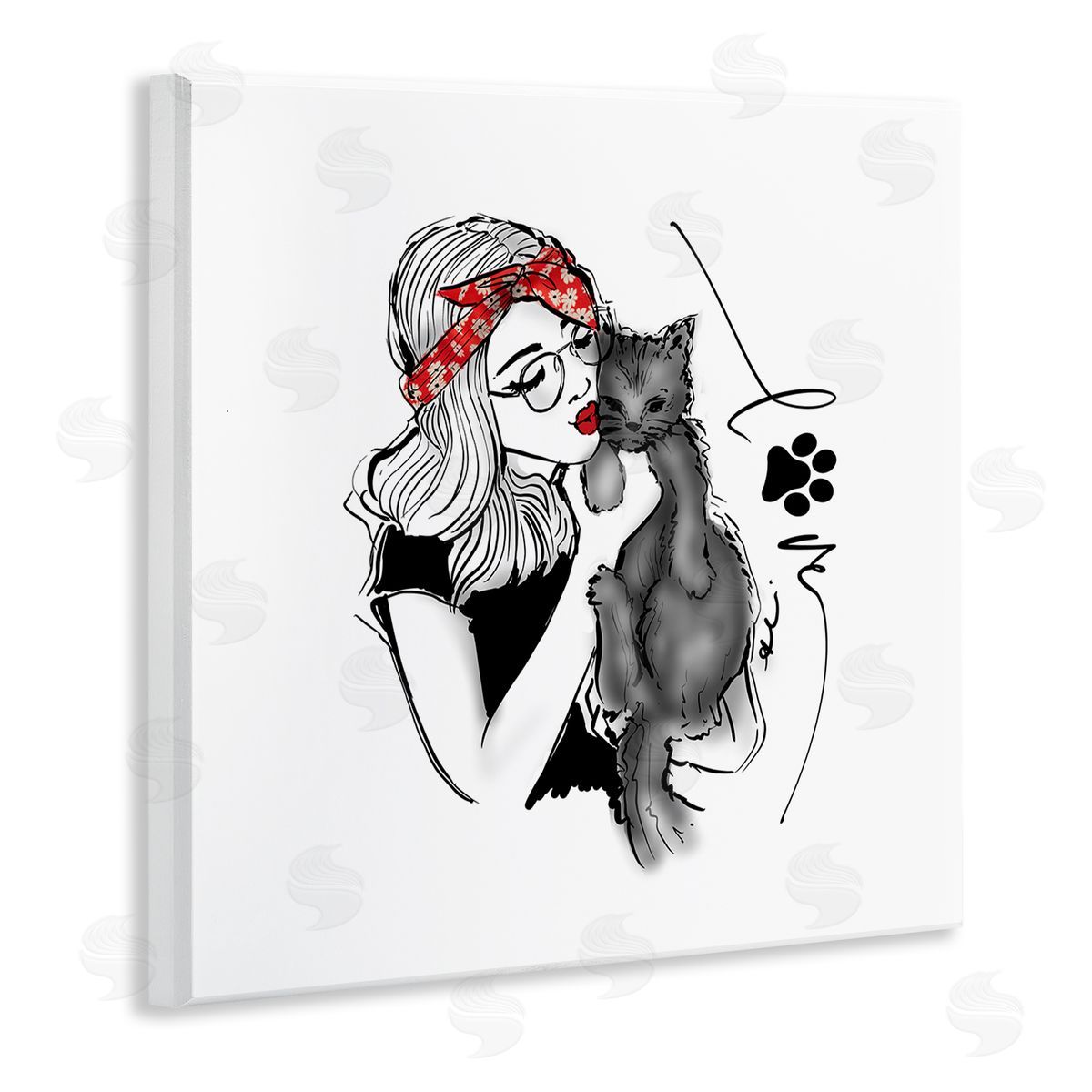 Alison Petrie Love Glam Cat Cuddle Wooden Wall Plaque Art Print