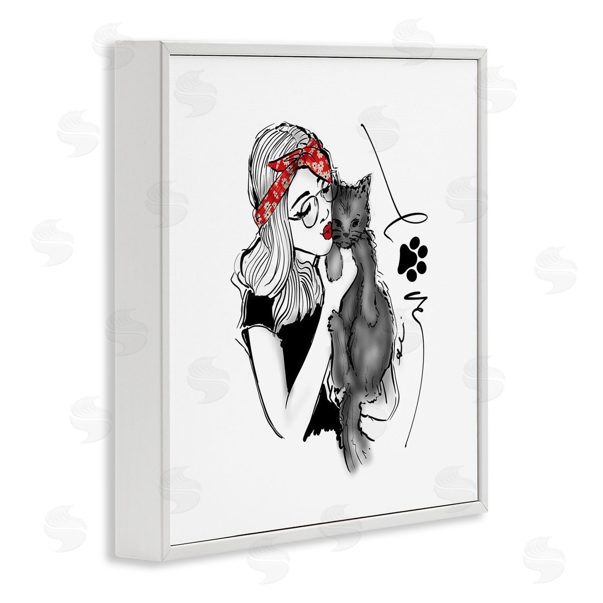 Alison Petrie Love Glam Cat Cuddle White Framed Glicee Wall Art Print