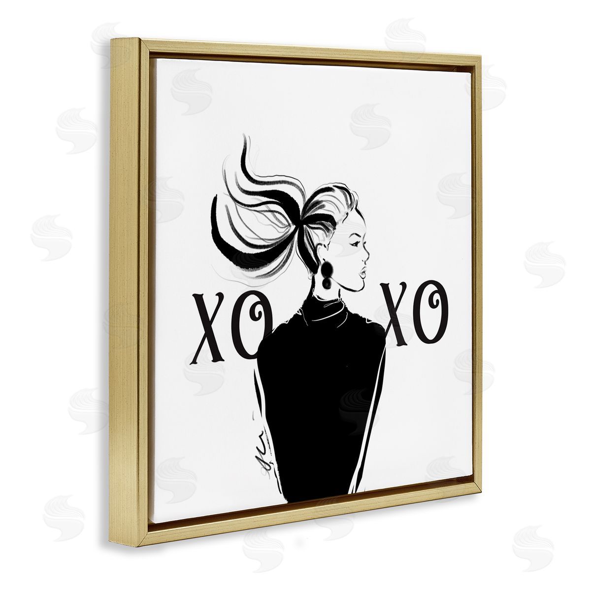 Alison Petrie Bold Glam XOXO Portrait Gold Floating Frame Canvas Wall Art Print