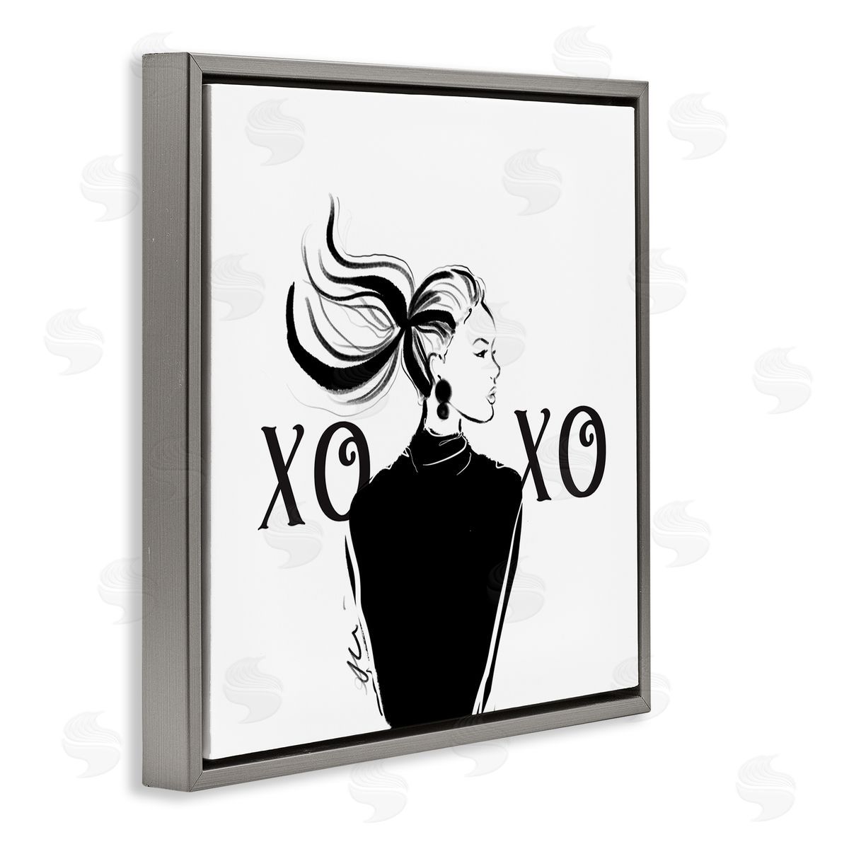Alison Petrie Bold Glam XOXO Portrait Gray Floating Frame Canvas Wall Art Print