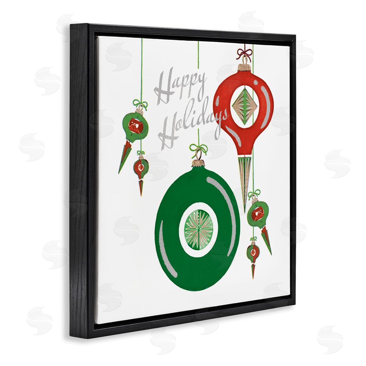 The Saturday Evening Post Seasonal Happy Holidays Ornaments Black Floating Frame Canvas Wall Art Print