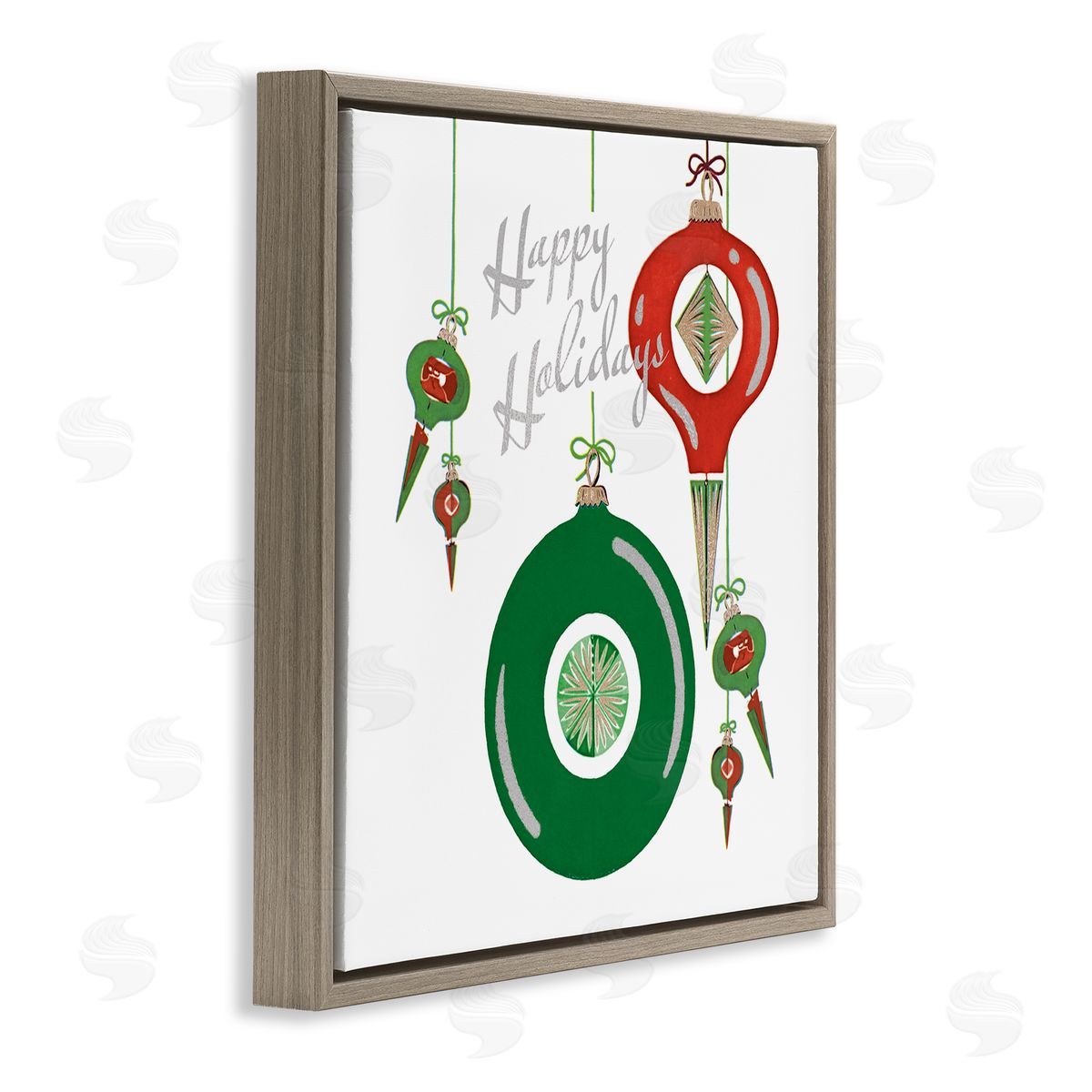 The Saturday Evening Post Seasonal Happy Holidays Ornaments Brown Floating Frame Canvas Wall Art Print