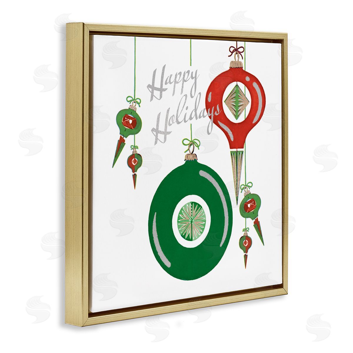 The Saturday Evening Post Seasonal Happy Holidays Ornaments Gold Floating Frame Canvas Wall Art Print