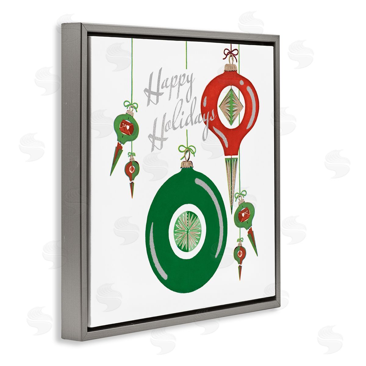 The Saturday Evening Post Seasonal Happy Holidays Ornaments Gray Floating Frame Canvas Wall Art Print