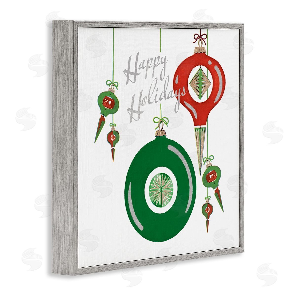 The Saturday Evening Post Seasonal Happy Holidays Ornaments Gray Framed Glicee Wall Art Print